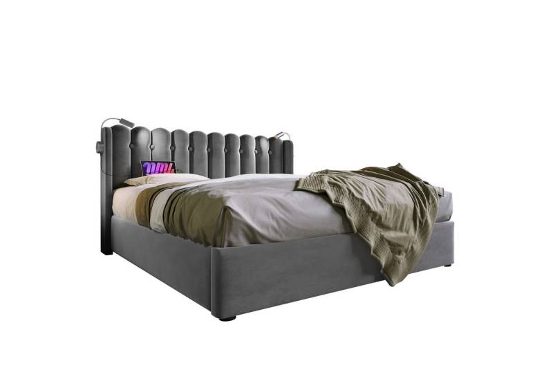 OKWISH Polsterbett Leselicht mit Ladefunktion Kopfteil Stauraum Bettgestell (Jugendbett), 0 von OKWISH