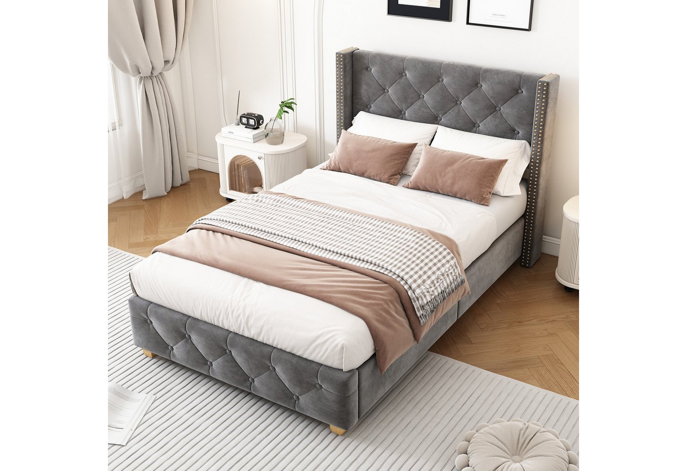 OKWISH Polsterbett Nietenpolsterung, Knopfpolsterung, (2-tlg., 90 x 200 cm), mit Lattenrost und Kopfteil, ohne Matratze von OKWISH