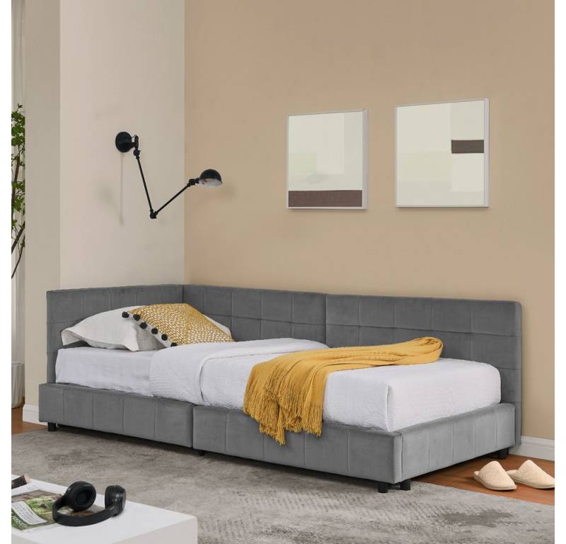 OKWISH Polsterbett Polsterung, weiches Samt (Kinderbett mit Lattenrost, 1-tlg., 90*200 cm, mit Matratze (Taschenfederkern), mit hoher Rückenlehne, Samtdesign von OKWISH