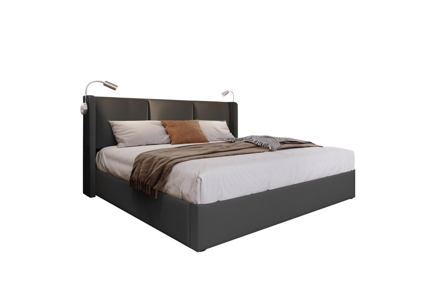 OKWISH Polsterbett Stauraumbett (Stauraumbetten Jugendbett, 140x200 mit lattenrost(Ohne Matratze), Stauraum Bettkasten Leselicht mit USB Ladefunktion Kopfteil von OKWISH