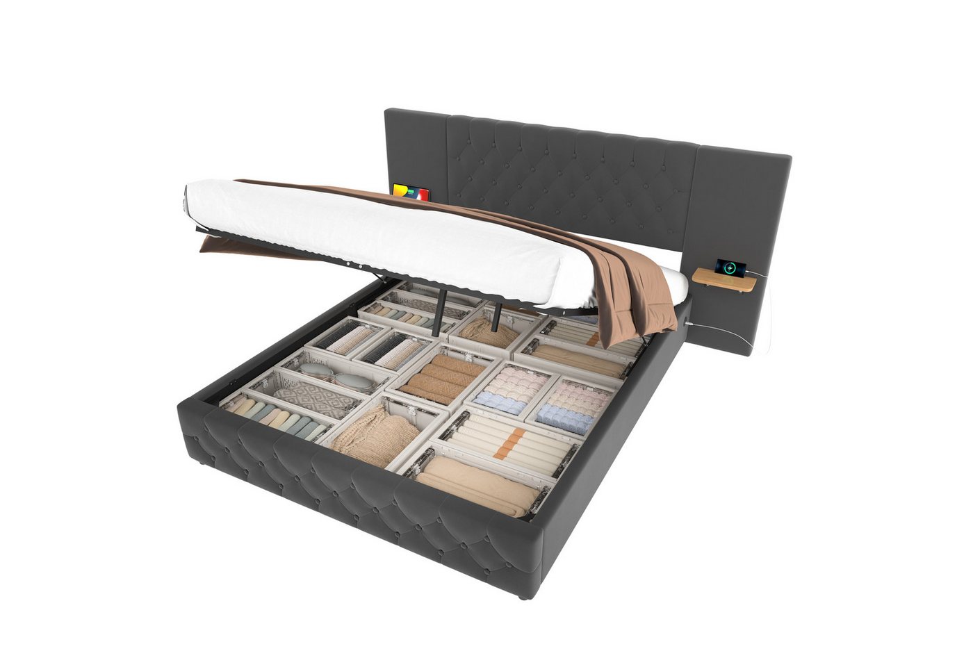 OKWISH Polsterbett Stauraumbett Doppelbett Funktionsbett Gästebett (mit LED-Beleuchtung, USB-Anschluss, hydraulischem Hebesystem und großzügigem Stauraum – Stylisches Design mit breitem Kopfteil, ideal für Schlafzimmer & komfortablen Schlaf 140x200 cm), Ohne Matratze OKWISH Polsterbett Stauraumbett Doppelbett Funktionsbett Gästebett (mit LED-Beleuchtung, USB-Anschluss, hydraulischem Hebesystem und großzügigem Stauraum – Stylisches Design mit breitem Kopfteil, ideal für Schlafzimmer & komfortablen Schlaf 140x200 cm), Ohne Matratze von OKWISH