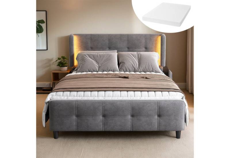 OKWISH Polsterbett Stauraumbett Funktionsbett Doppelbett Gästebett, Schlafzimmer-Set (Stauraum im Wohnzimmer und Schlafzimmer, MDF, Samt), Samt 140x200 cm,Inklusive Matratze von OKWISH