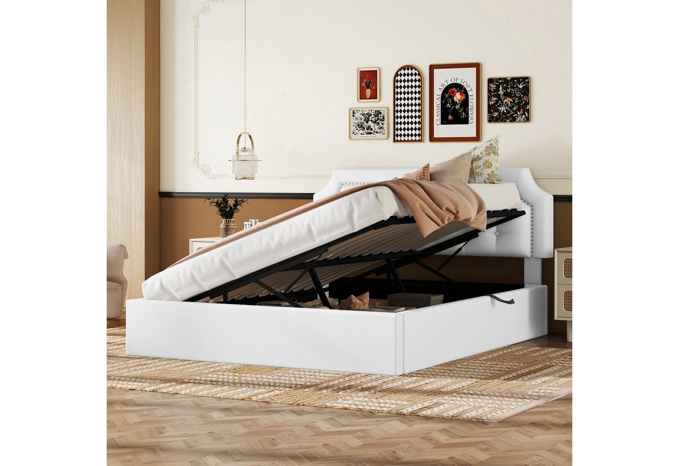 OKWISH Polsterbett hydraulisches Zwei-Wege-Bett, minimalistisches Design (Stauraumbett, Flachbett 160*200cm), ohne Matratze von OKWISH