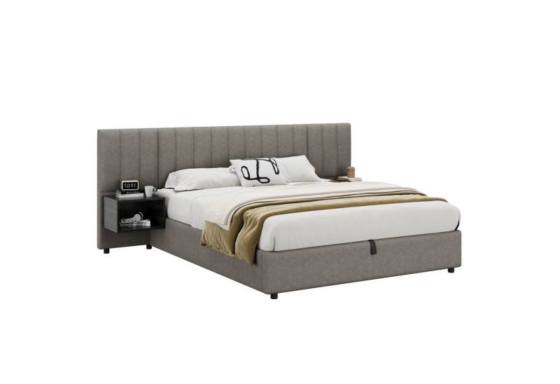OKWISH Polsterbett mit Nachttisch (hydraulisches Breitohrbett, 1-tlg., 160x200 cm, ohne Matratze), mit zwei Nachttischen mit Stauraum, Lattenrost aus Holz von OKWISH