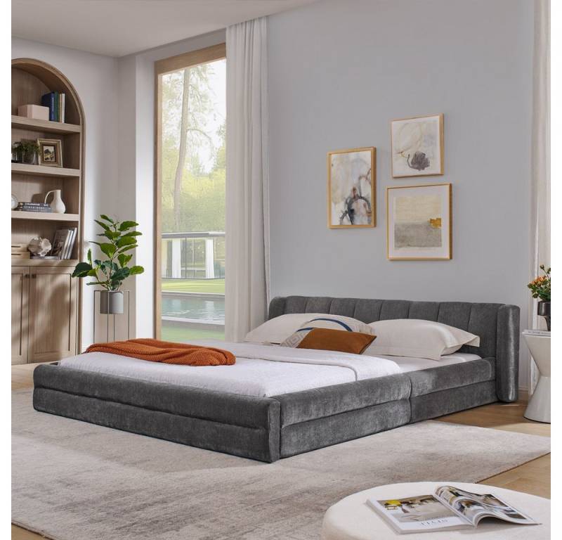 OKWISH Polsterbett mit hoher Rückenlehne (Kinderbett mit Lattenrost, 2-tlg., 160*200 cm, mit Matratze(Schaummatratze), Samtdesign, Tragkraft von bis zu 200kg von OKWISH