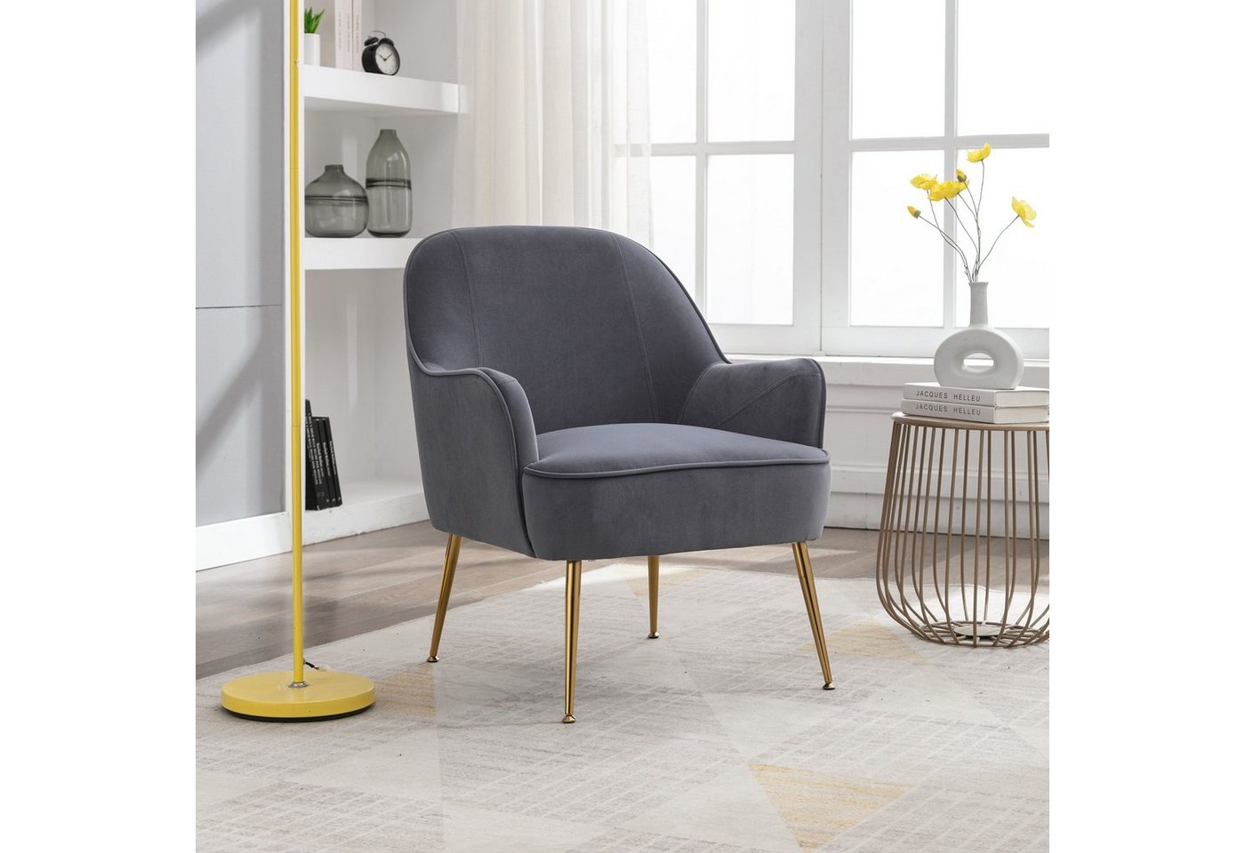 OKWISH Polsterstuhl Wohnzimmerstuhl mit Rückenlehne (Metallbeine Samt), Moderner Loungesessel von OKWISH