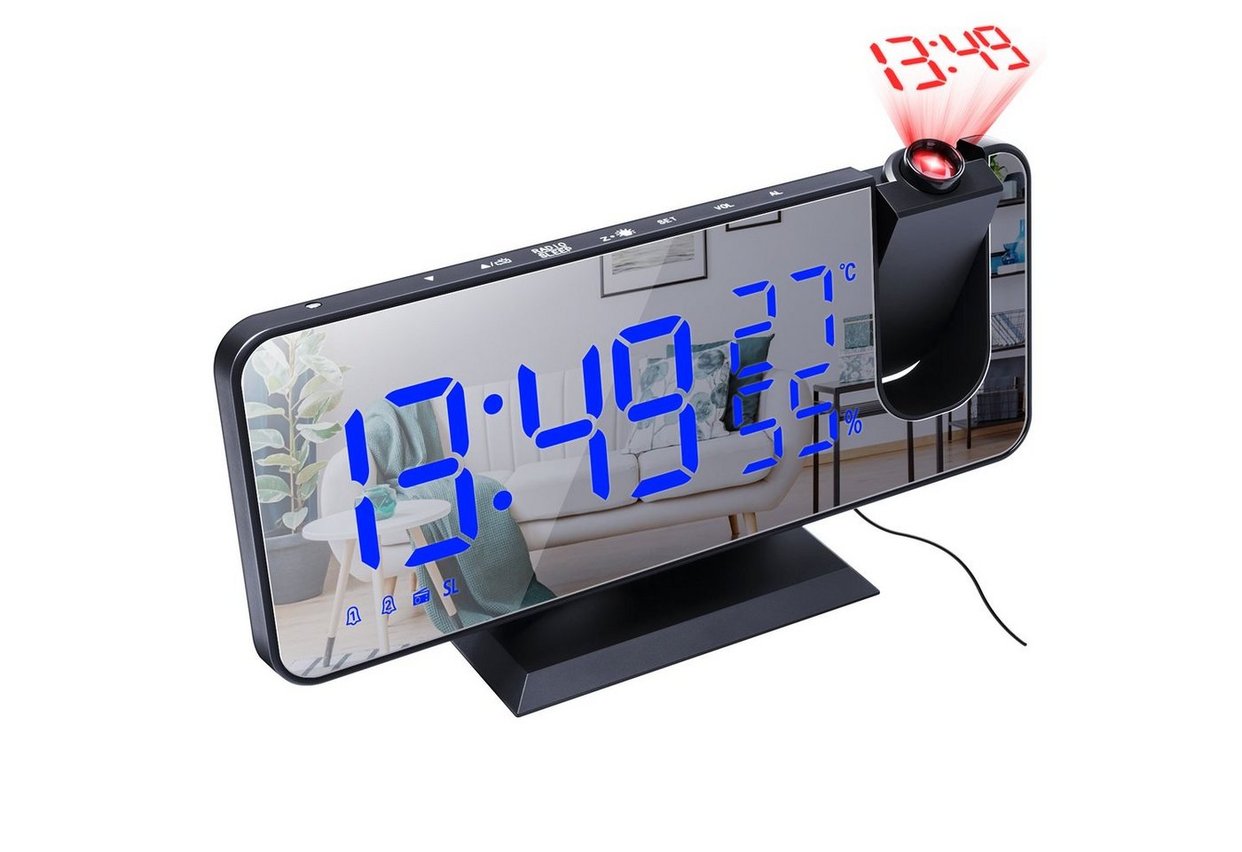 OKWISH Projektionswecker Digital Wecker Radiowecker Digitalwecker Projektion LED Alarm Radio ohne Akku Projektion 180 ° Dual-Alarm Temperatur 12/24H USB-Anschluss von OKWISH