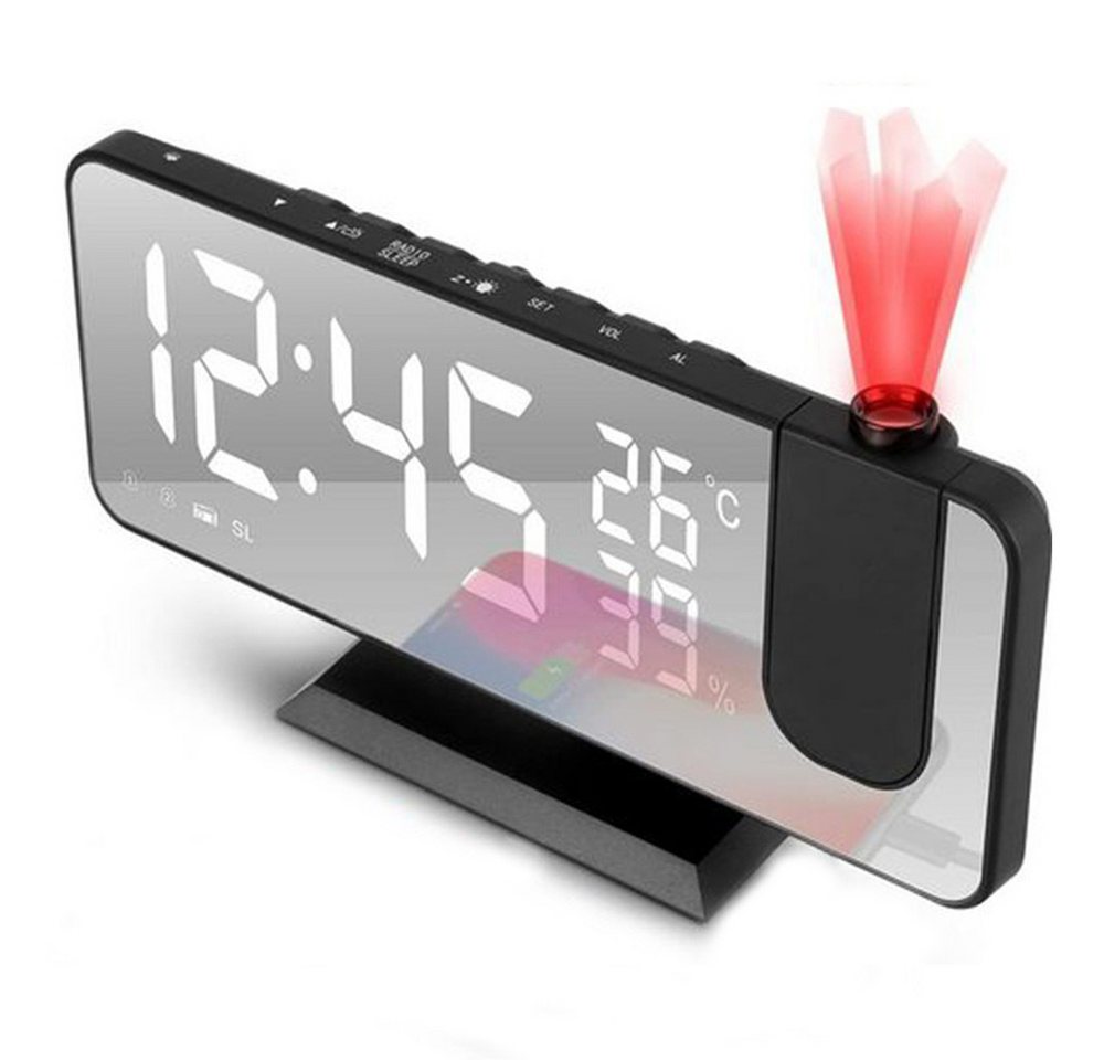 OKWISH Projektionswecker Digital Wecker Radiowecker Digitalwecker Projektion LED Alarm Radio ohne Akku Projektion 180 ° Dual-Alarm Temperatur 12/24H USB-Anschluss von OKWISH