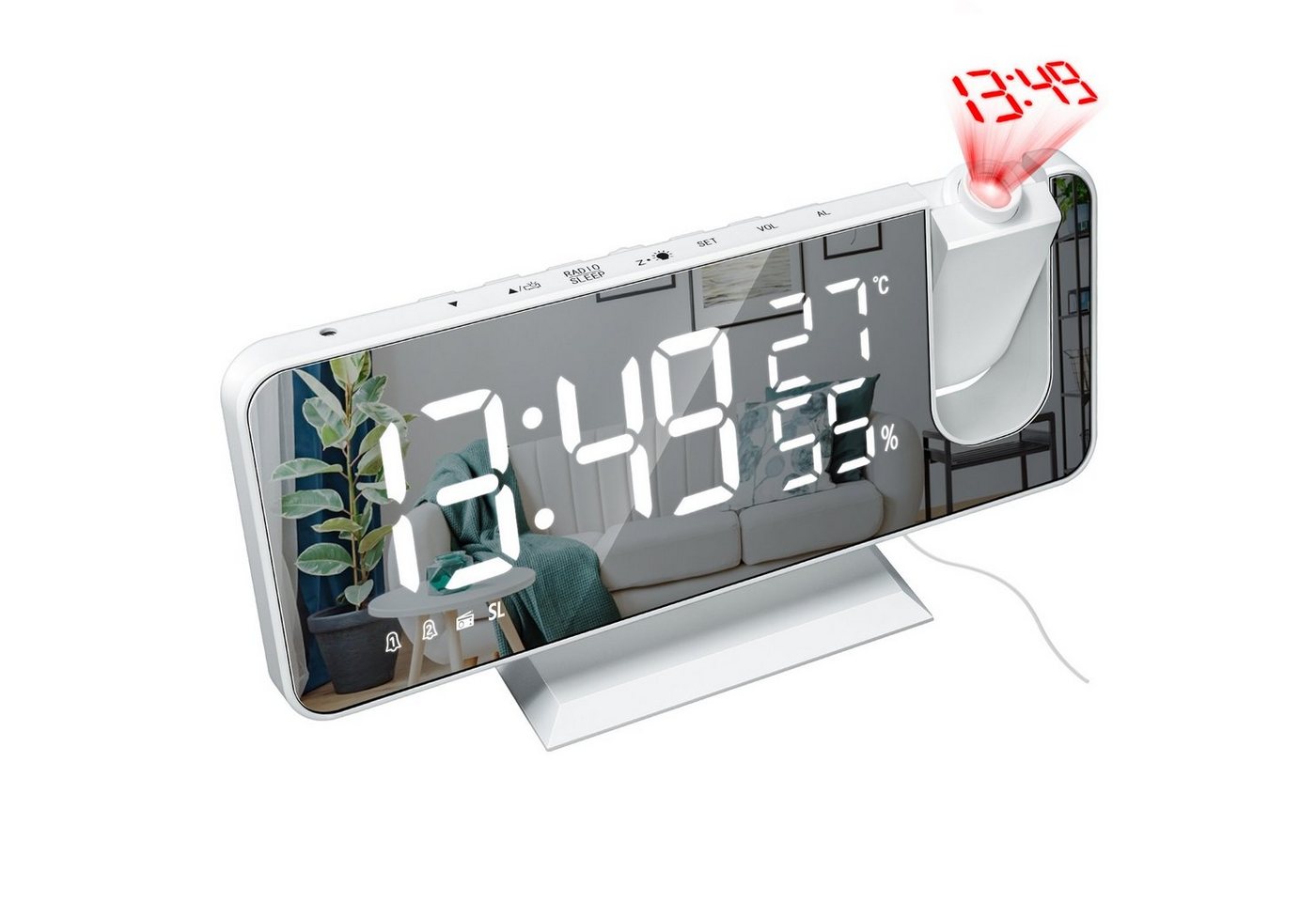 OKWISH Projektionswecker Digital Wecker Radiowecker Digitalwecker Projektion LED Alarm Radio ohne Akku Projektion 180 ° Dual-Alarm Temperatur 12/24H USB-Anschluss von OKWISH