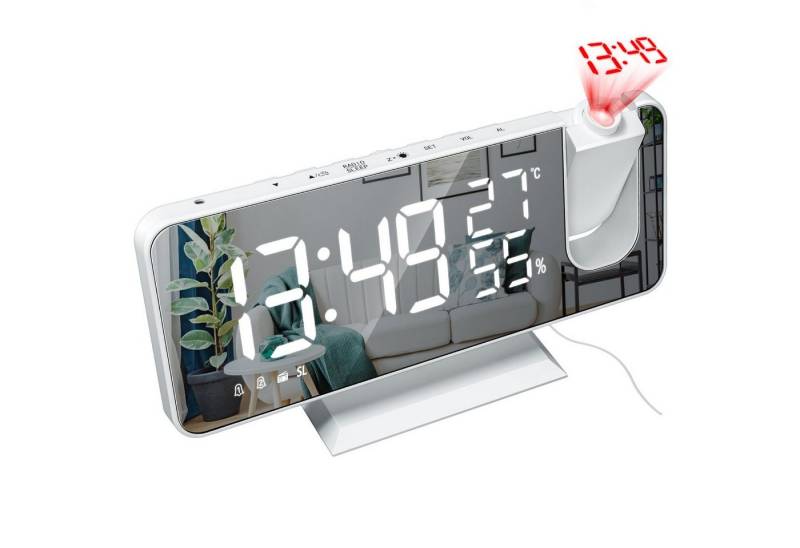 OKWISH Projektionswecker Digital Wecker Radiowecker Digitalwecker Projektion LED Alarm Radio mit Akku Projektion 180 ° Dual-Alarm Temperatur 12/24H USB-Anschluss von OKWISH