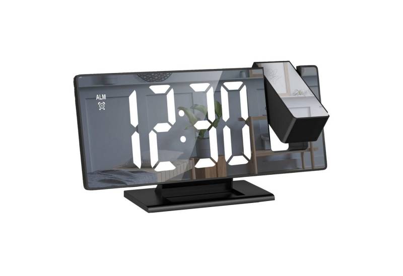 OKWISH Projektionswecker Digital Wecker Uhr Digitalwecker 180 ° Projektion LED Alarm Spiegel + Akku Schlummer 7,8 Zoll 3 Alarmmodi Temperatur 12/24H USB-Anschluss von OKWISH