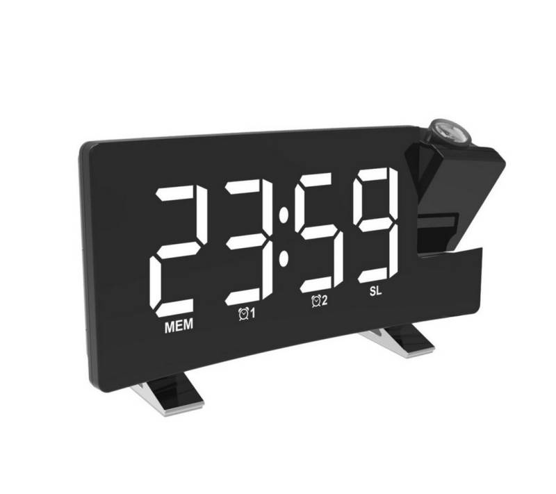 OKWISH Projektionswecker Digital Wecker Radiowecker Digitalwecker Projektion LED Alarm Radio mit Akku Projektion 180 ° LED-Alarm Temperatur 12/24H USB-Anschluss von OKWISH