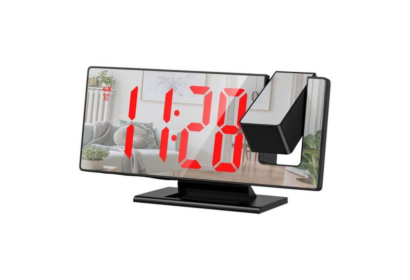 OKWISH Projektionswecker Digital Wecker Uhr Digitalwecker 180 ° Projektion LED Alarm Spiegel + Akku Schlummer 7,8 Zoll 3 Alarmmodi Temperatur 12/24H USB-Anschluss von OKWISH