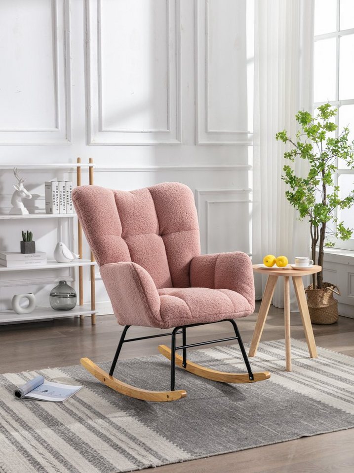 OKWISH Schaukelstuhl Einzelsessel Relaxstuhl (weicher Teddyplüsch-Schaukelstuhl,Gemütliche Armlehne,Hohe Rückenlehne), Bequemer Schaukelstuhl, Einzelsessel von OKWISH