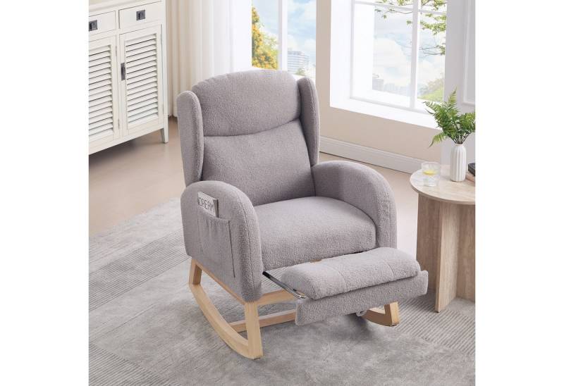 OKWISH Schaukelstuhl Schaukelstuhl mit Polsterung und verstellbarer Fußstütze (Ergonomischer Relax- und Stillstuhl aus Teddy-Stoff, 1 St), Hohe Rückenlehne, platzsparend, ideal für Wohnzimmer & Schlafzimmer von OKWISH