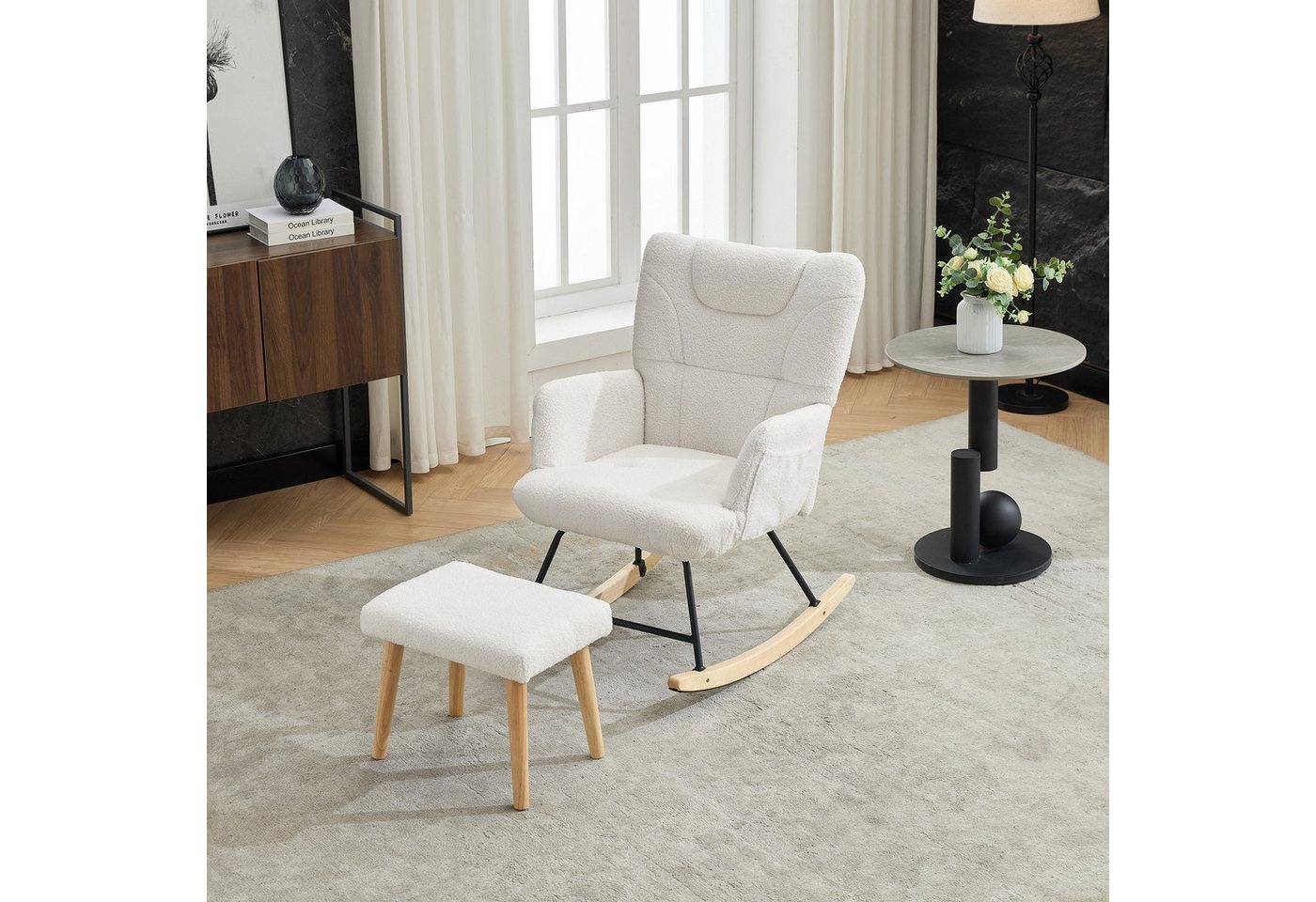 OKWISH Schaukelstuhl inklusive Fußhocker (Schwingsessel, Relaxsessel, 1 St), mit Hoher Rückenlehne von OKWISH