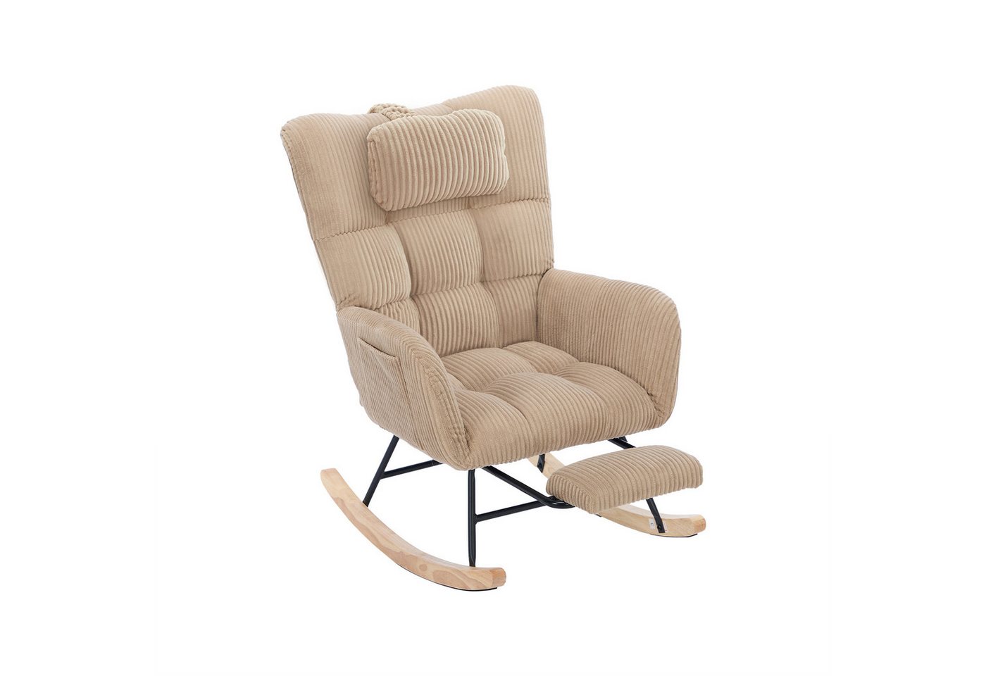 OKWISH Schaukelstuhl mit stabilen Massivholzbeinen (Komfortabler Relaxsessel, 1 St), Ergonomischer Schaukelstuhl mit hoher Rückenlehne, Teddy-Stoff von OKWISH