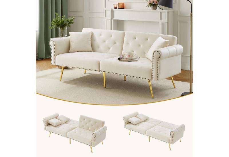 OKWISH Schlafsofa 2-Sitzer-Sofa mit Schlaffunktion, Wohnzimmersofa 1 Teile, Samtbezug, Rückenlehne mit 3-stufiger Verstellung von OKWISH