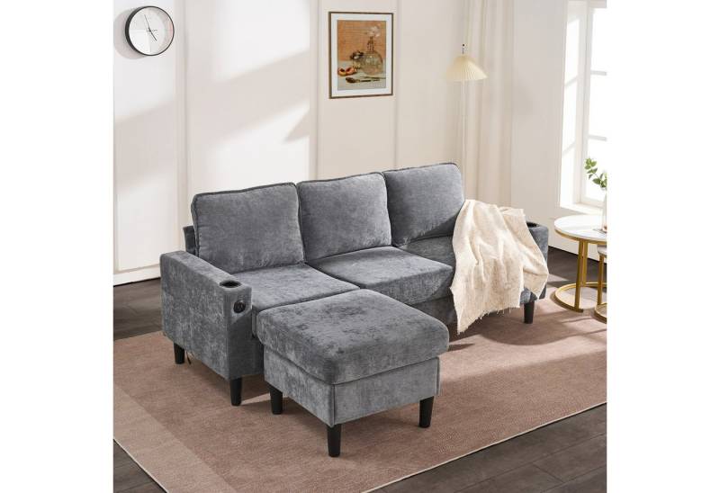 OKWISH Schlafsofa 3-Sitzer-Sofa mit zwei Getränkehaltern, Wohnzimmersofa, Polstersofa, mit USB- und Typ-C-Anschlüssen von OKWISH