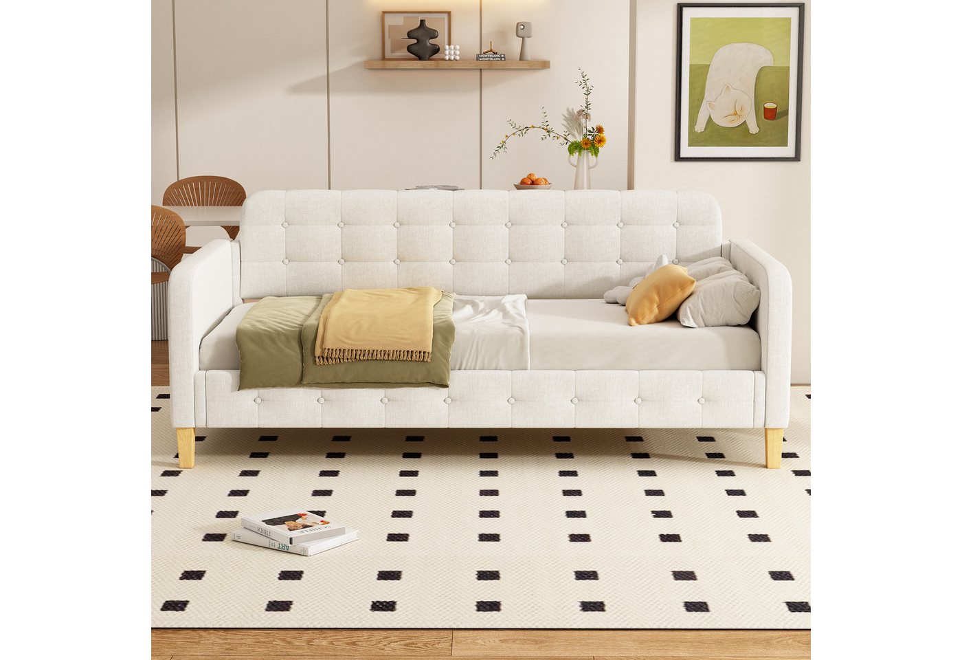 OKWISH Schlafsofa Hausbett, Knopfnagelverzierung, einfach und stilvoll, 90x200 cm, Mit Matratze OKWISH Schlafsofa Hausbett, Knopfnagelverzierung, einfach und stilvoll, 90x200 cm, Mit Matratze von OKWISH