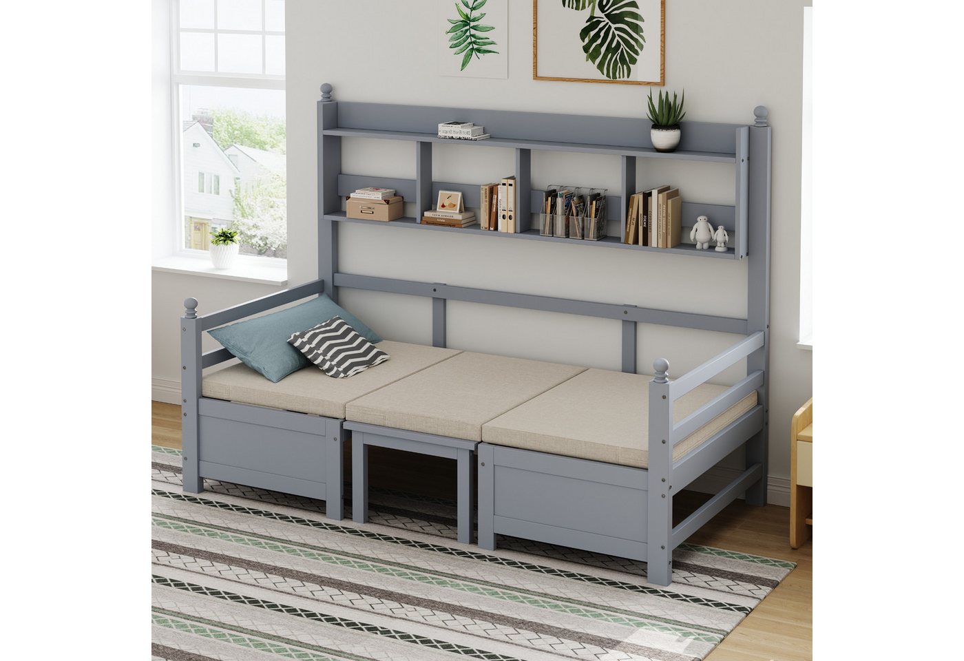 OKWISH Schlafsofa Kinderbett Einzelbett Holzbett, Schubladen und Regale, 2-in-1 Bett und Schreibtisch mit Ablagefächern, Platzsparendes Design für Wohnungen & Home Office, Mit Komfortpolsterung, Matratze OKWISH Schlafsofa Kinderbett Einzelbett Holzbett, Schubladen und Regale, 2-in-1 Bett und Schreibtisch mit Ablagefächern, Platzsparendes Design für Wohnungen & Home Office, Mit Komfortpolsterung, Matratze von OKWISH