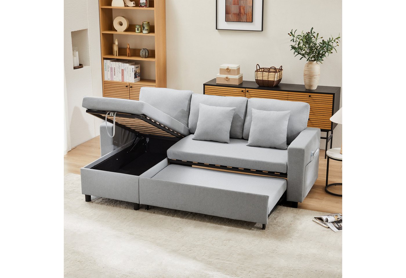 OKWISH Schlafsofa L-förmiges Sofa mit Stauraum, Set, mit Taschenaufbewahrung, links und rechts austauschbare Chaiselongue von OKWISH