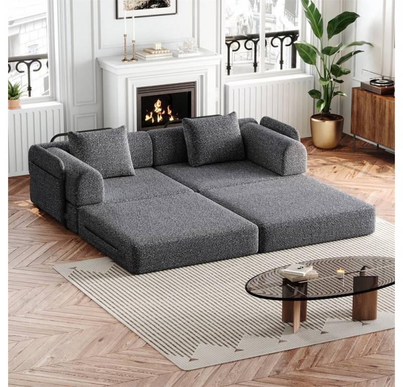 OKWISH Schlafsofa Modernes Chenille-Sofa 2-in-1, mit integriertem Stauraum – mit stabilen Metallrahmen & flexiblem Design für individuelle Raumgestaltung 2 Teile, mit Relaxfunktion von OKWISH