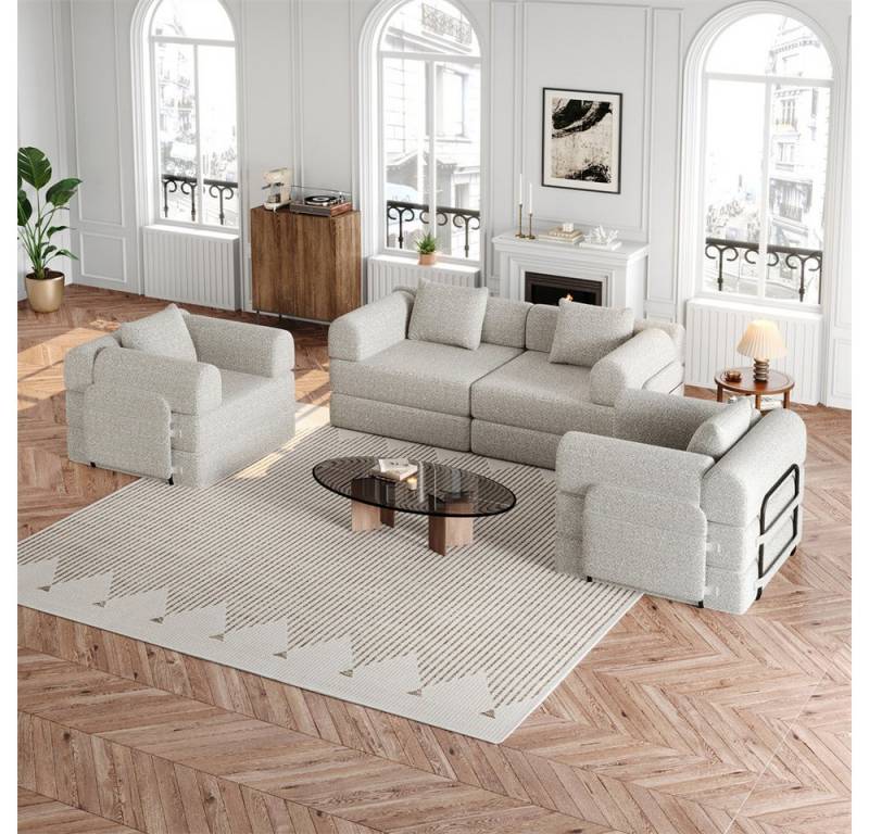 OKWISH Schlafsofa Modernes Chenille-Sofa 2-in-1, mit integriertem Stauraum – mit stabilen Metallrahmen & flexiblem Design für individuelle Raumgestaltung 4 Teile, mit Relaxfunktion von OKWISH