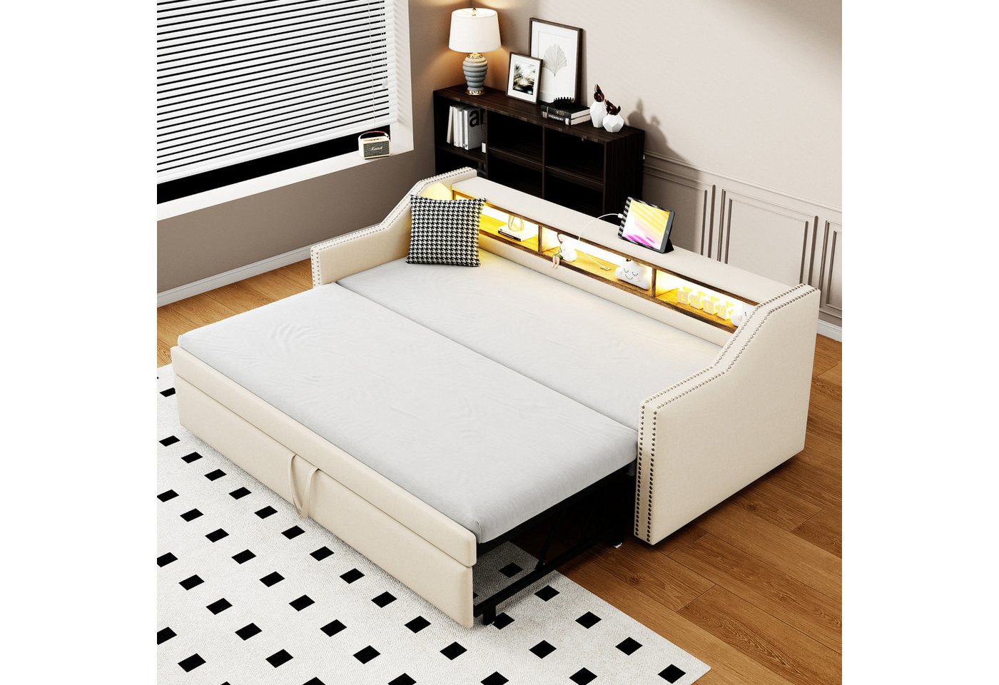 OKWISH Schlafsofa Polsterbett,mit USB-Anschluss, LED-Beleuchtung, Polsterbett Ausziehbares Schlafsofa,mit USB-Anschluss, LED-Beleuchtung, Multifunktionalen Staufächern & Lattenrost., mit Relaxfunktion OKWISH Schlafsofa Polsterbett,mit USB-Anschluss, LED-Beleuchtung, Polsterbett Ausziehbares Schlafsofa,mit USB-Anschluss, LED-Beleuchtung, Multifunktionalen Staufächern & Lattenrost., mit Relaxfunktion von OKWISH