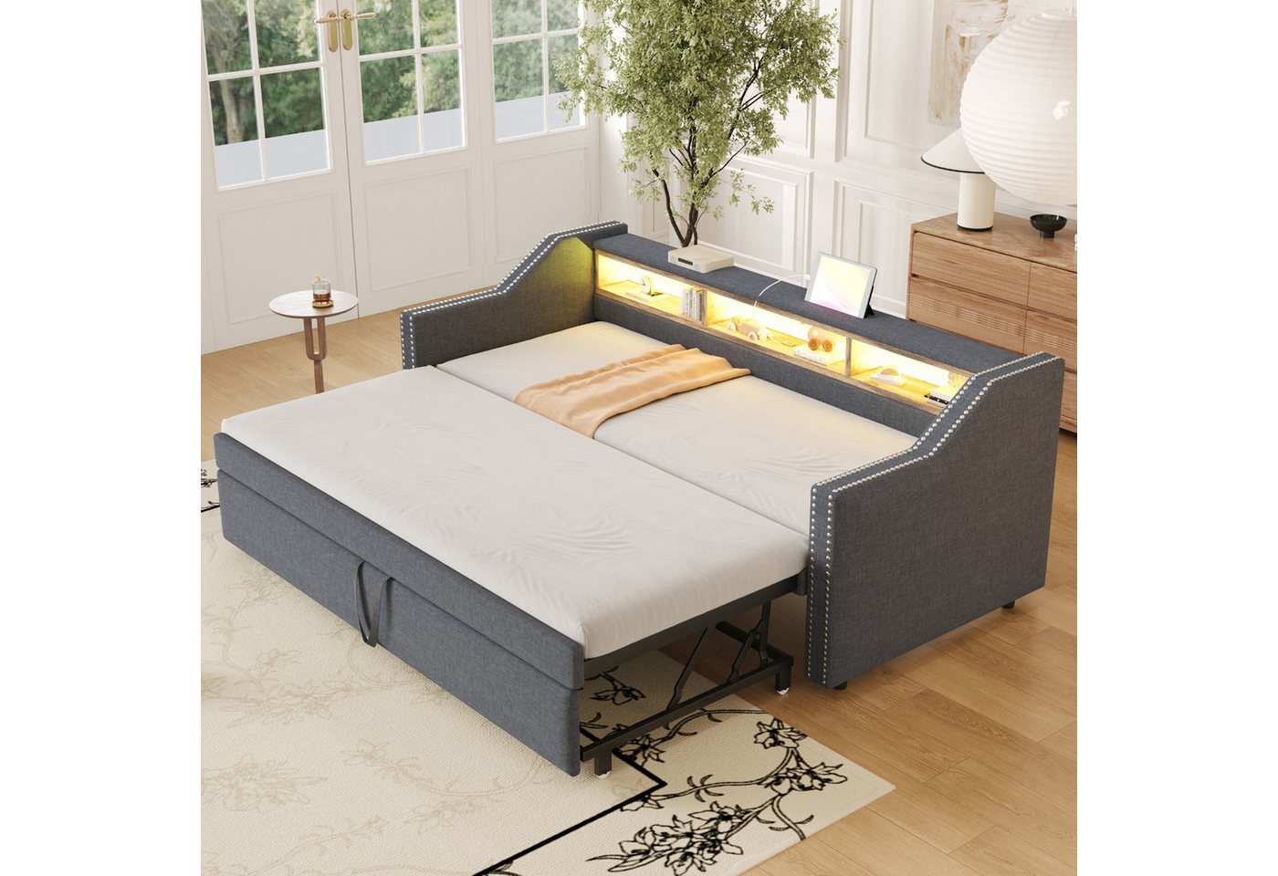 OKWISH Schlafsofa Polsterbett,mit USB-Anschluss, LED-Beleuchtung, Polsterbett Ausziehbares Schlafsofa,mit USB-Anschluss, LED-Beleuchtung, Multifunktionalen Staufächern & Lattenrost., mit Relaxfunktion OKWISH Schlafsofa Polsterbett,mit USB-Anschluss, LED-Beleuchtung, Polsterbett Ausziehbares Schlafsofa,mit USB-Anschluss, LED-Beleuchtung, Multifunktionalen Staufächern & Lattenrost., mit Relaxfunktion von OKWISH
