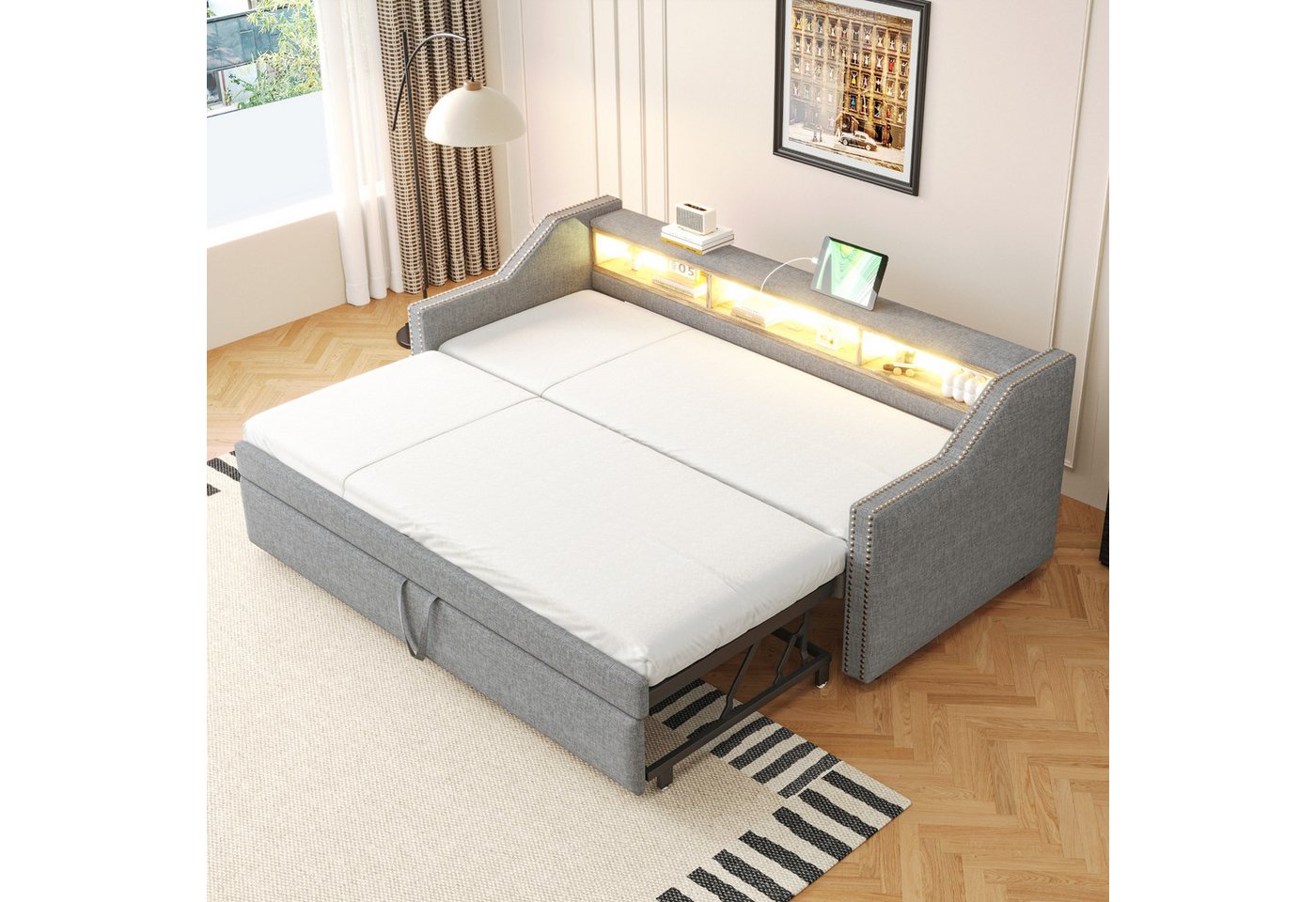 OKWISH Schlafsofa Polsterbett,mit USB-Anschluss, LED-Beleuchtung, Polsterbett Ausziehbares Schlafsofa,mit USB-Anschluss, LED-Beleuchtung, Multifunktionalen Staufächern & Lattenrost., mit Relaxfunktion OKWISH Schlafsofa Polsterbett,mit USB-Anschluss, LED-Beleuchtung, Polsterbett Ausziehbares Schlafsofa,mit USB-Anschluss, LED-Beleuchtung, Multifunktionalen Staufächern & Lattenrost., mit Relaxfunktion von OKWISH