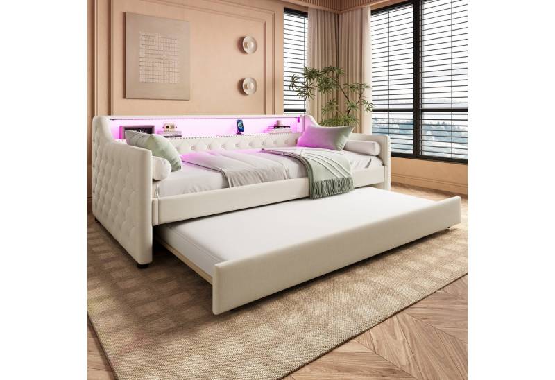 OKWISH Schlafsofa Polsterbett Funktionsbett, mit ausziehbarem Gästebett, LED-Beleuchtung & USB-Anschluss 90 x 200 & 90x190 cm, ohne Matratze OKWISH Schlafsofa Polsterbett Funktionsbett, mit ausziehbarem Gästebett, LED-Beleuchtung & USB-Anschluss 90 x 200 & 90x190 cm, ohne Matratze von OKWISH