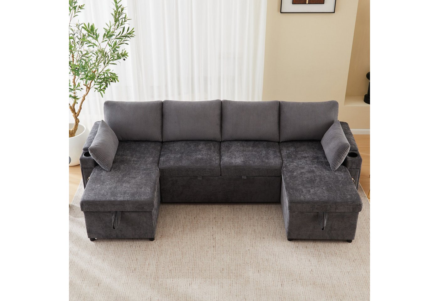 OKWISH Schlafsofa Sofa 272x131x84 cm mit Schlaffunktion, Stauraum und Getränkehaltern, Set 1 Teile, Viersitzer-Schlafsofa in U-Form mit Getränkehalter OKWISH Schlafsofa Sofa 272x131x84 cm mit Schlaffunktion, Stauraum und Getränkehaltern, Set 1 Teile, Viersitzer-Schlafsofa in U-Form mit Getränkehalter von OKWISH