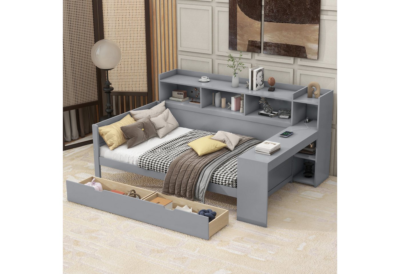 OKWISH Schlafsofa Tagesbett Jugendbett Kinderbett Daybett, Schlafsofa, Tagesbett mit 2 Schubladen, USB-Anschluss & Ladebuchse, Nachttischablage, Multifunktionales Daybed für, ohne Matratze, mit Matratze OKWISH Schlafsofa Tagesbett Jugendbett Kinderbett Daybett, Schlafsofa, Tagesbett mit 2 Schubladen, USB-Anschluss & Ladebuchse, Nachttischablage, Multifunktionales Daybed für, ohne Matratze, mit Matratze von OKWISH