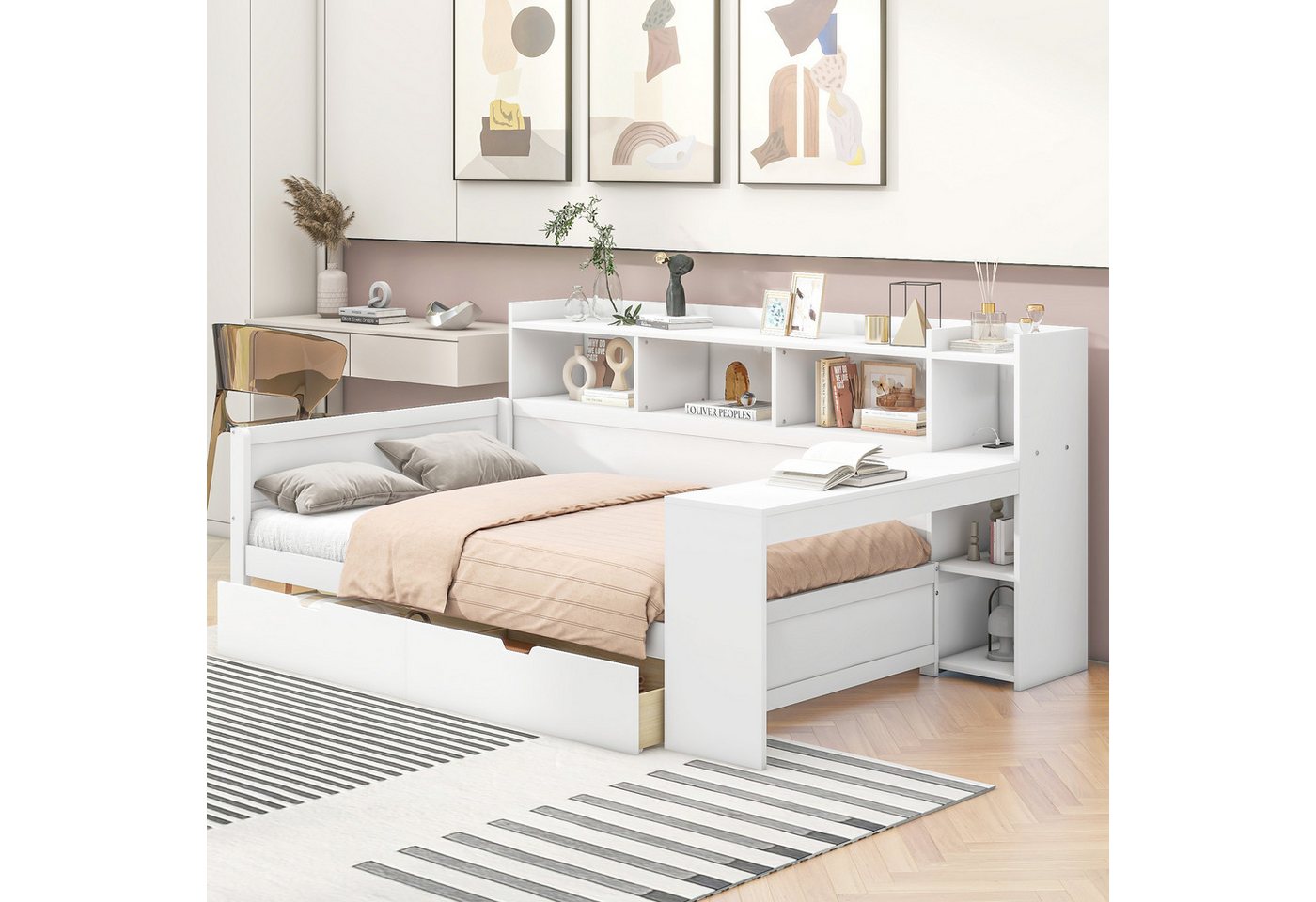 OKWISH Schlafsofa Tagesbett Jugendbett Kinderbett Daybett, Schlafsofa, Tagesbett mit 2 Schubladen, USB-Anschluss & Ladebuchse, Nachttischablage, Multifunktionales Daybed für, ohne Matratze, ohne Matratze OKWISH Schlafsofa Tagesbett Jugendbett Kinderbett Daybett, Schlafsofa, Tagesbett mit 2 Schubladen, USB-Anschluss & Ladebuchse, Nachttischablage, Multifunktionales Daybed für, ohne Matratze, ohne Matratze von OKWISH