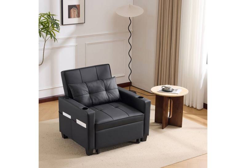 OKWISH Schlafsofa Vielseitiges 3-in-1 Einzel-Sofa, mit USB & Getränkehaltern – Multifunktionaler Liegestuhl, Sessel, Schlafstuhl für kleine Räume, ideal für Wohnungen und Studenten 1 Teile, mit Relaxfunktion von OKWISH