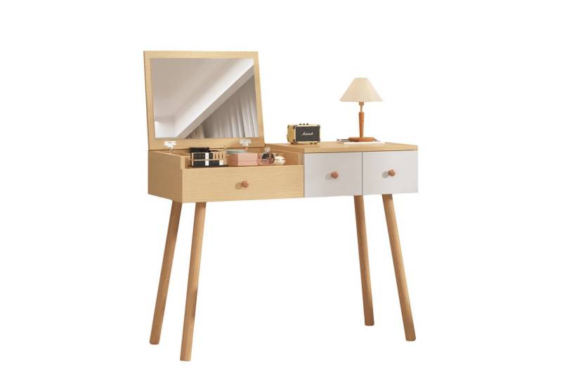 OKWISH Schminktisch Kosmetiktisch Mit Spiegel,3 Schubladen (Geteilter Stauraum), Maße:B100/H78/T40 cm(ohne Hocker) von OKWISH