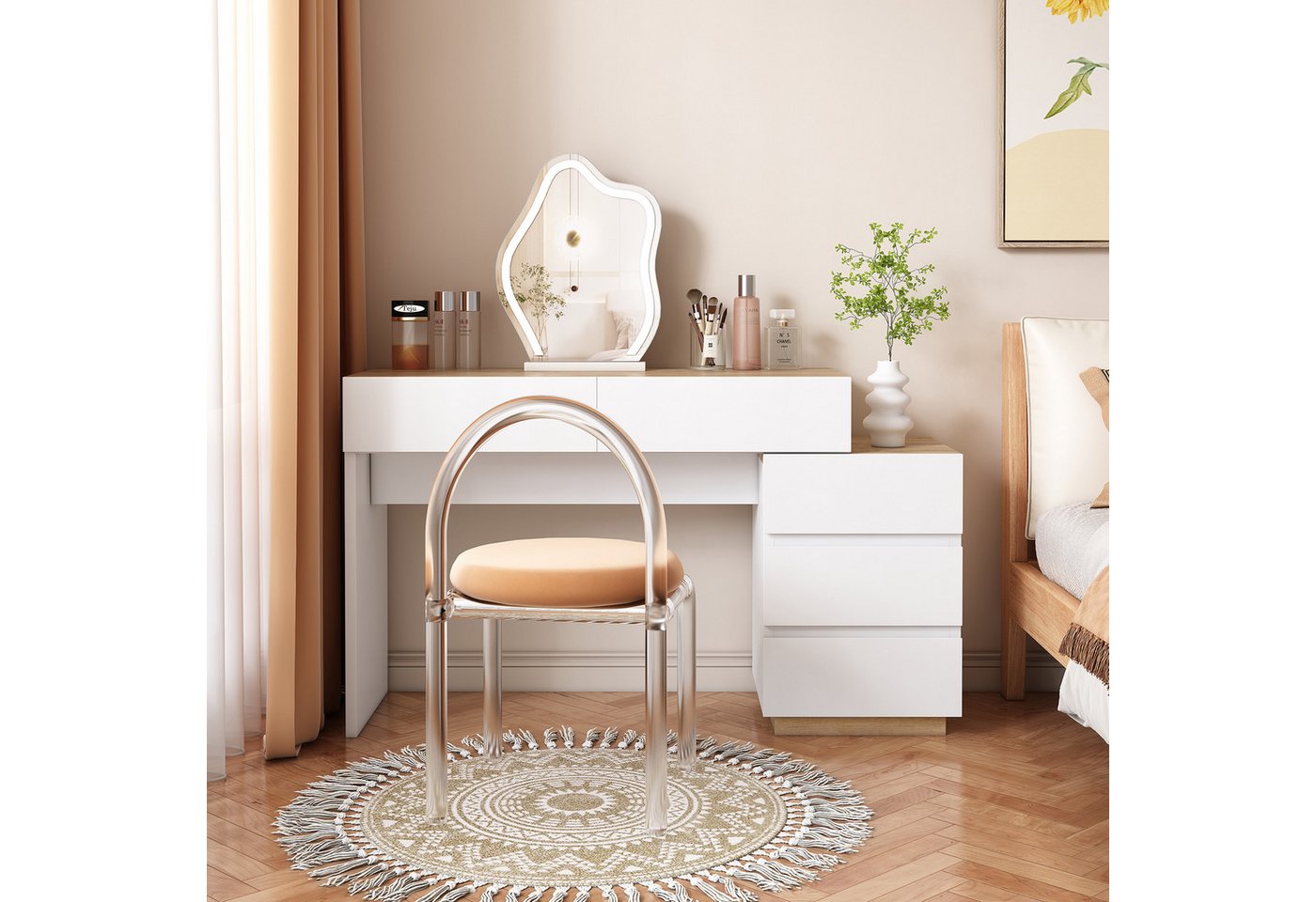 OKWISH Schminktisch Schminktisch (5 Schubladen), aus E1-Spanplatte,125*76*39cm von OKWISH