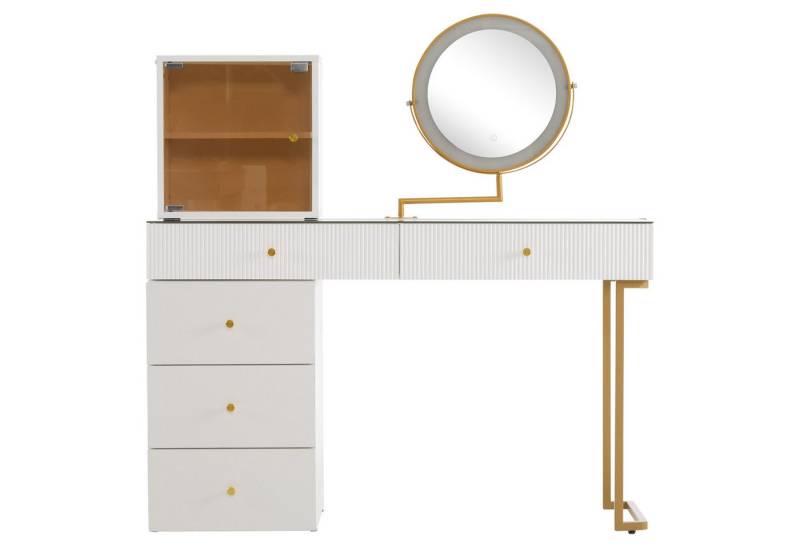 OKWISH Schminktisch luxuriöser Frisiertisch für moderne Schlafzimmer (Frisiertisch mit Schubladen und Kommode, ohne Hocker, 120*45*115 cm), mit 3-farbigen LED-beleuchtetem Spiegel, transparenter Tischplatte von OKWISH