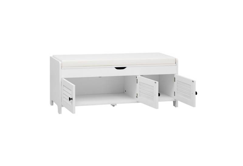 OKWISH Schuhbank Moderne schuhbank mit sitzfläche (Multifunktionale Schuhbank mit gepolsterter Sitzfläche, Jalousietüren & verstecktem Stauraum – Modernes Design für Flur, Eingangsbereich & Wohnzimmer, 34.5 x 23 cm), mit drei Jalousietür und oben verstecktem Stauraum von OKWISH