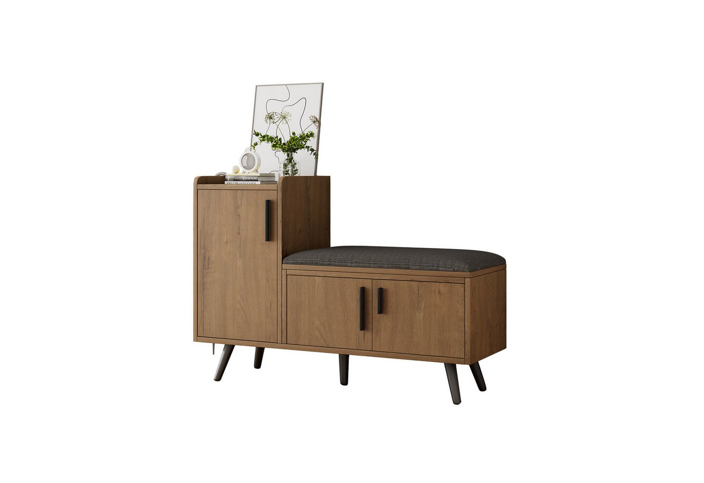 OKWISH Schuhbank mit mehreren Ebenen zur Aufbewahrung (Schuhtruhe Sitzbank mit drei Stauraumtüren, 1-St., 3 Türen, 100x34x68,5cm), mit Sitzbank, verstellbare Böden, asymmetrischen Metallgriffen von OKWISH