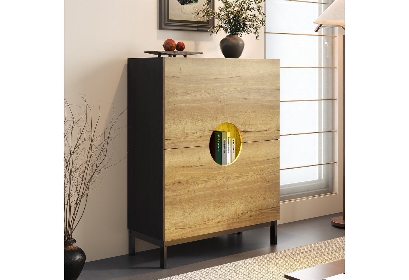 OKWISH Schuhschrank Massivholzbeinen (Vitrine, Büroschrank, 1-St., 90*40*120cm) mit verstellbaren Einlegeböden von OKWISH