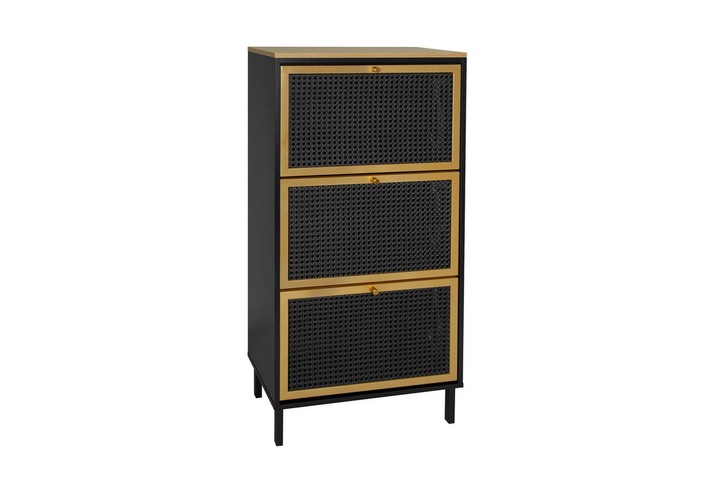 OKWISH Schuhschrank Schuhkarton Schubkastenkommode (Schwarzer Schuhschrank mit Wabenstruktur aus Metall-Rattan, 60 cm, doppelt verstellbare Schuhablagen., 60 cm x 35 cm x 90 cm (L x B x H) von OKWISH