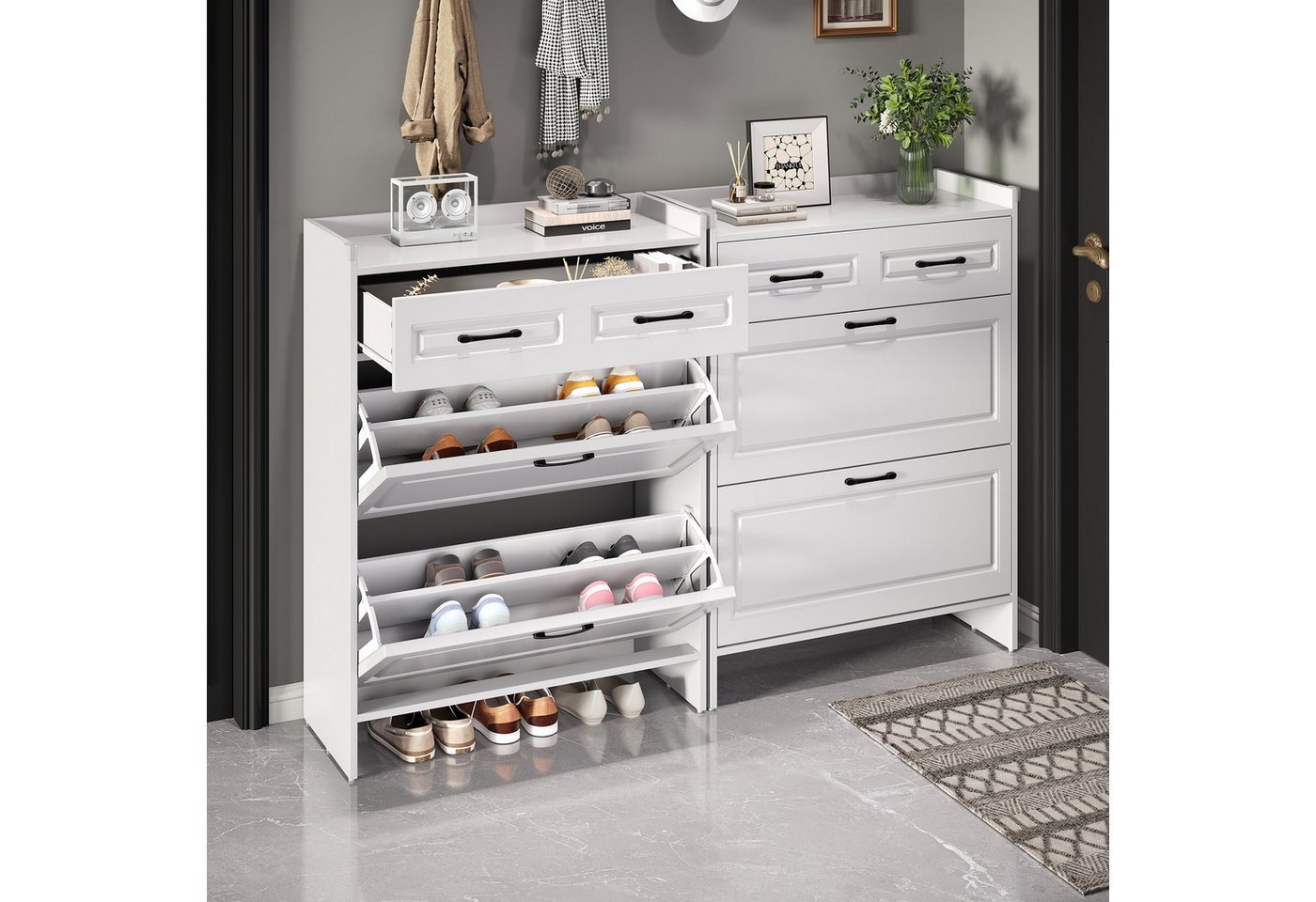 OKWISH Schuhschrank Schuhregal (Schuhkommode, 2-St., 80*34*107.5cm) mit 4 Fächern und 1 Schublade von OKWISH