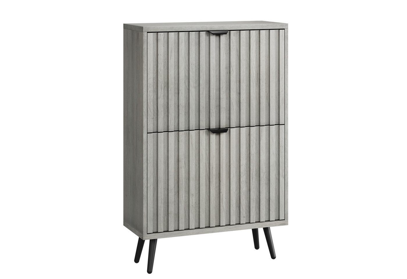 OKWISH Schuhschrank Vielseitiger Kipp-Schuhschrank (Schmaler Schuhschrank mit 2 Klappfächern - Graues Rillendesign, platzsparend) von OKWISH