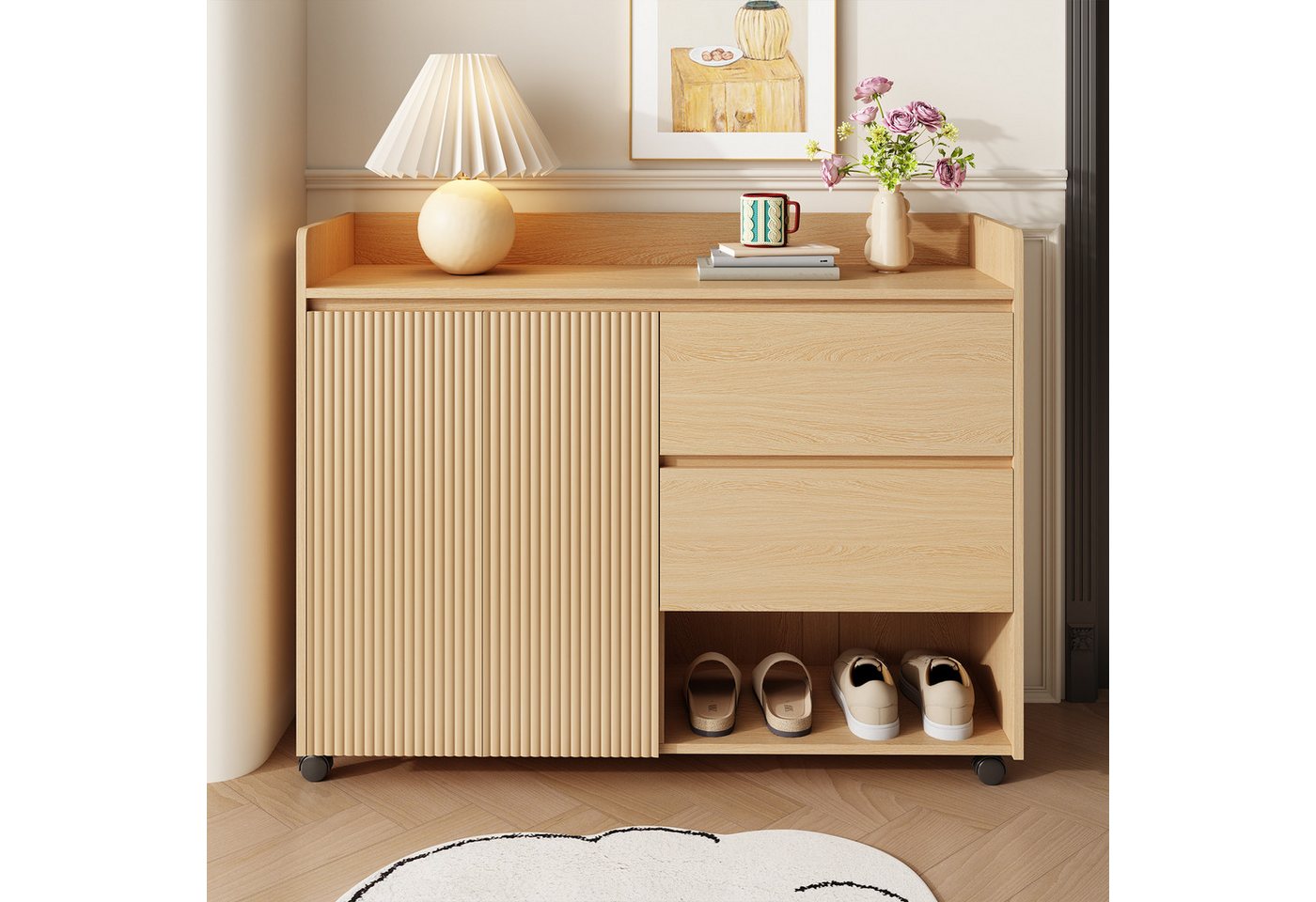 OKWISH Schuhschrank beweglicher Schuhkommode (Wohnzimmerschrank, 1-St., Dämpfungsscharnier) verstellbare Regale, Universalrad mit Bremse von OKWISH