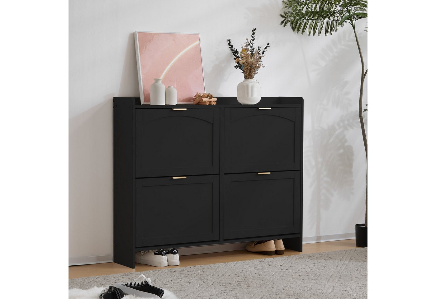 OKWISH Schuhschrank mit 4 Fächer (Schuhregal, Schuhkipper, 1-St., mit 4 Klappenfächern) mit Kippsicherung, B110/H90/T24cm von OKWISH