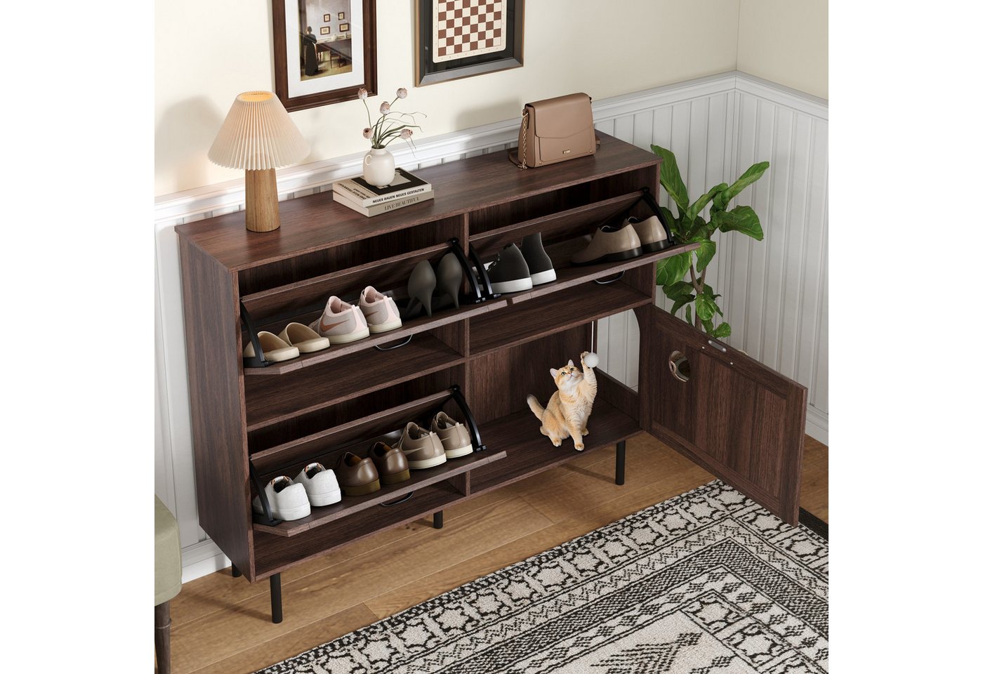 OKWISH Schuhschrank mit Ablage für Tierspielzeug (Schuhkommode, 1-St., mit 3 Klappen) für 7–9 Paar Schuhe von OKWISH