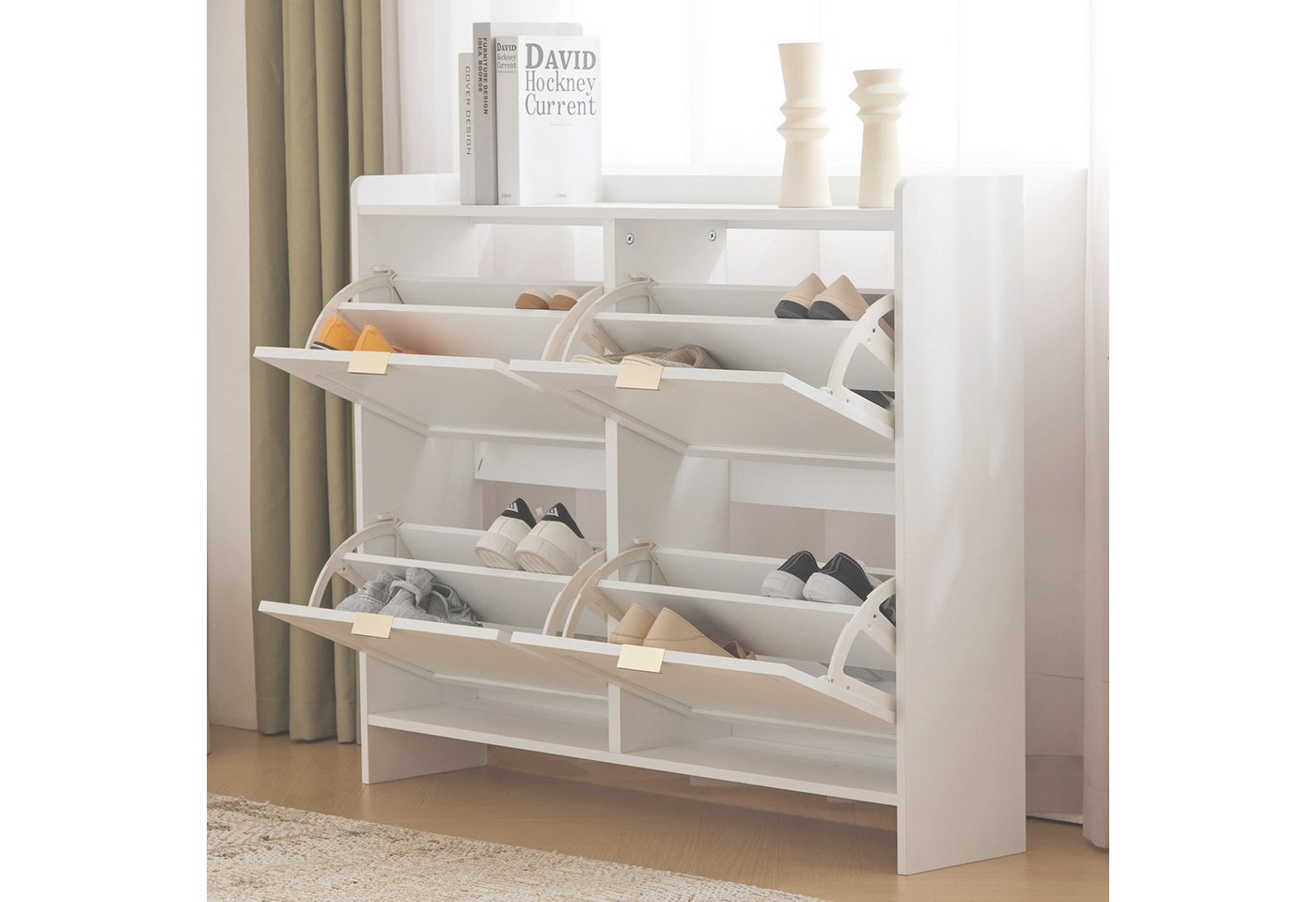 OKWISH Schuhschrank mit Stauraum (Schuhregal, Schuhkipper, 1-St., mit 4 Klappenfächern) mit Kippsicherung, B110/H90/T24cm von OKWISH