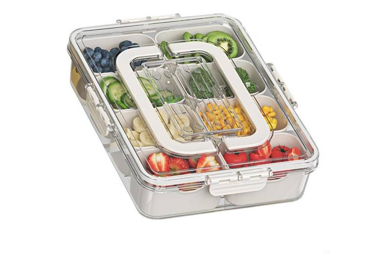 OKWISH Servierplatte 8 Fach Snackbox Organizer mit Deckel Silikondichtung, Polypropylen, (Mehrfach unterteilte stapelbare Aufbewahrungsbox, 1-tlg., mit Besteckfach und Tragegriff), ideal für Picknick Schule Büro von OKWISH